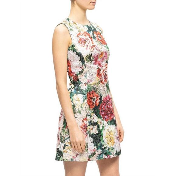 NWT DOLCE & GABBANA Metallic Floral-Print Cotton-Blend Brocade Mini Dress 42 M - Picture 2 of 14